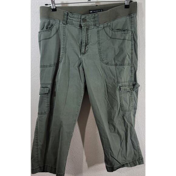 Lee Green Relaxed Fit Cropped Cargo Pants Medium Lightweight Soft Stretch Pocket - Picture 1 of 6
